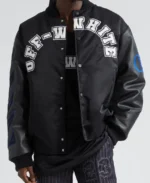 Off White Nylon & Leather Varsity Jacket - Trendy Leather Jackets