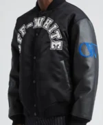 Off White Nylon & Leather Varsity Jacket Side - Trendy Leather Jackets