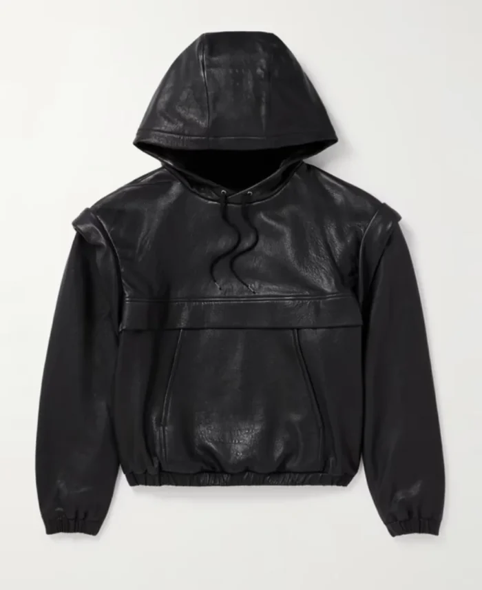 Saint Laurent Logo Embossed Textured Leather Hoodie - Trendy Leather Jackets