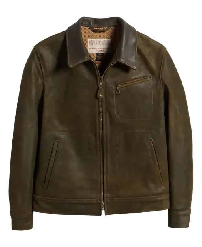 Schott NYC Olive Mens leather jacket Front - Trendy Leather Jackets