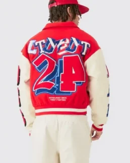 Shop On Boxy BM Badge Red Varsity Jacket - Trendy Leather Jackets