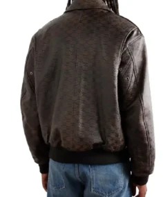 Shop TheMen's Brown Debossed Leather Jacket Back trendyleatherjackets