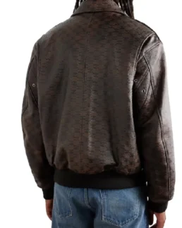 Shop TheMen's Brown Debossed Leather Jacket Back trendyleatherjackets