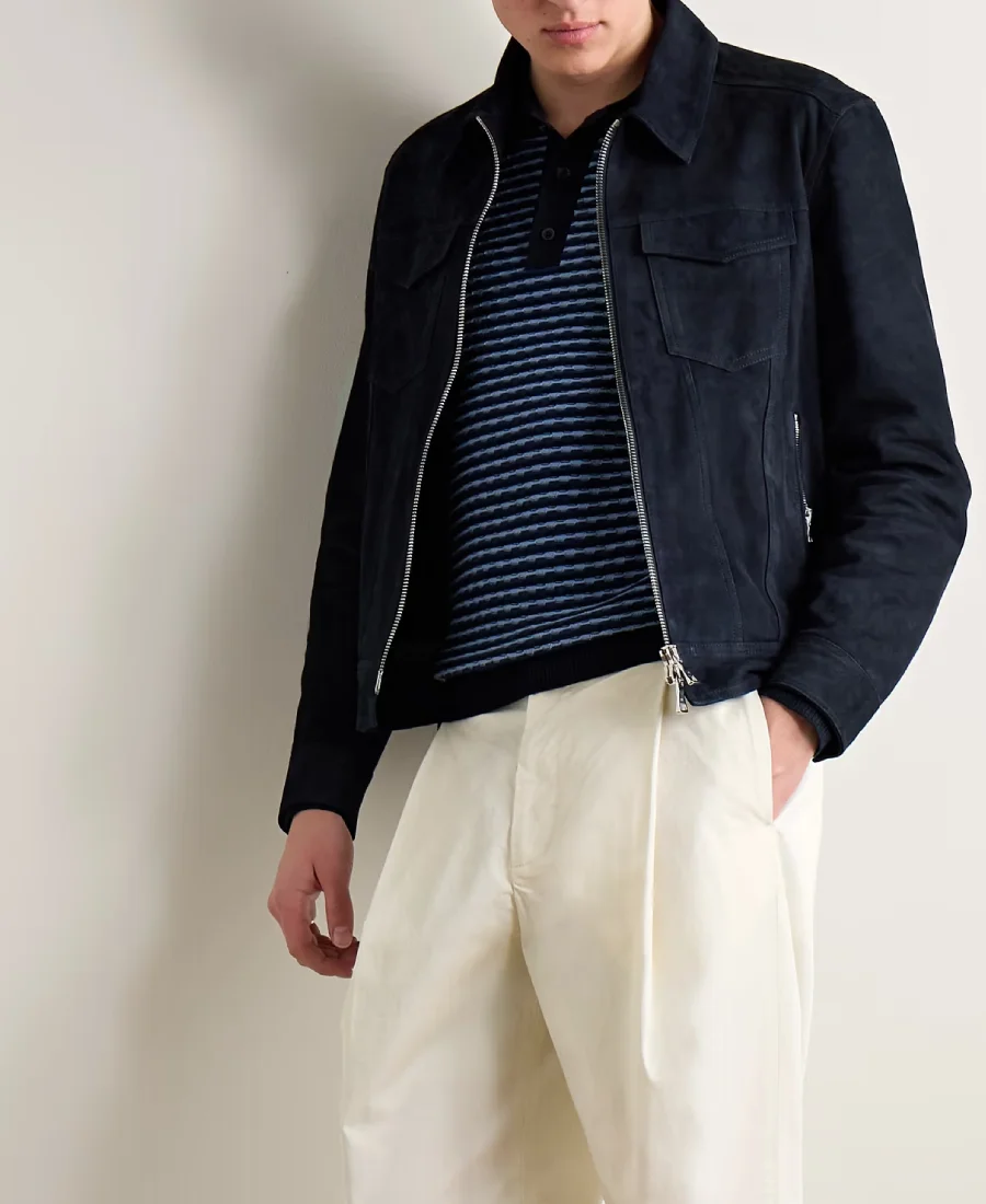 Shop The Men's Navy Trucker Suede Jacket - Trendy Leather Jackets