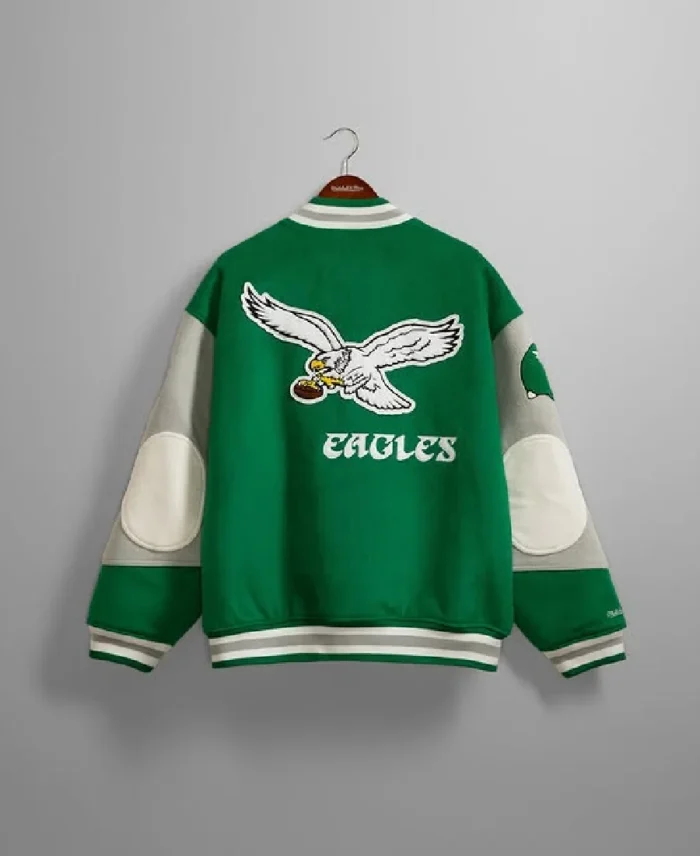 Shop The Mitchell & Ness Diana Eagles Varsity Jacket - Trendy Leather Jackets