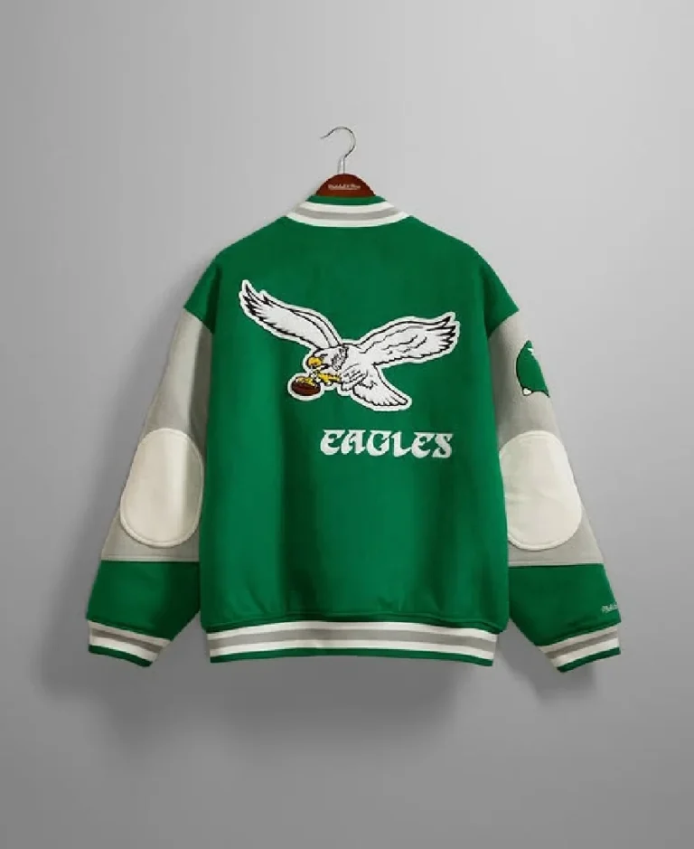 Shop The Mitchell & Ness Diana Eagles Varsity Jacket - Trendy Leather Jackets