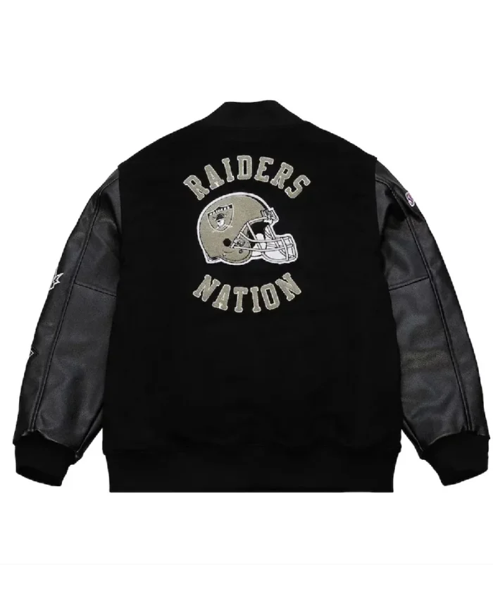 Shop The NFL Oakland Raiders Blackout Vintage Varsity Jacket - Trendy Leather Jackets