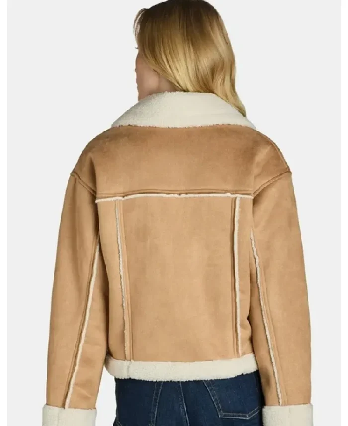 Shop The Time and Tru Bonded Faux Shearling Bomber Brown Jacket - Trendy Leather Jackets