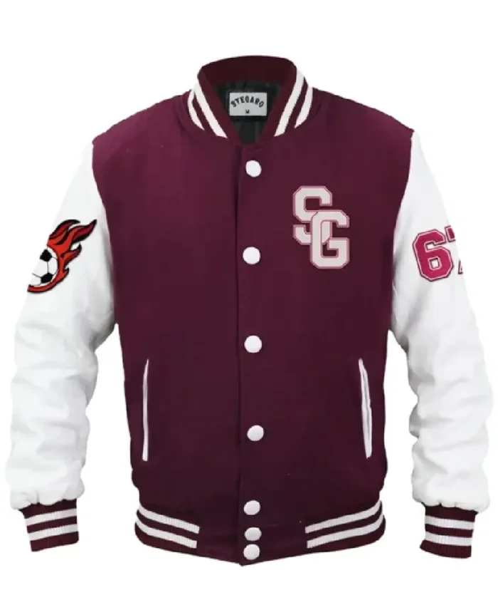 Soccer Stegaro Maroon Varsity Jacket Front View - Trendy Leather Jackets