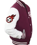 Soccer Stegaro Maroon Varsity Jacket Sleeves - Trendy Leather Jackets