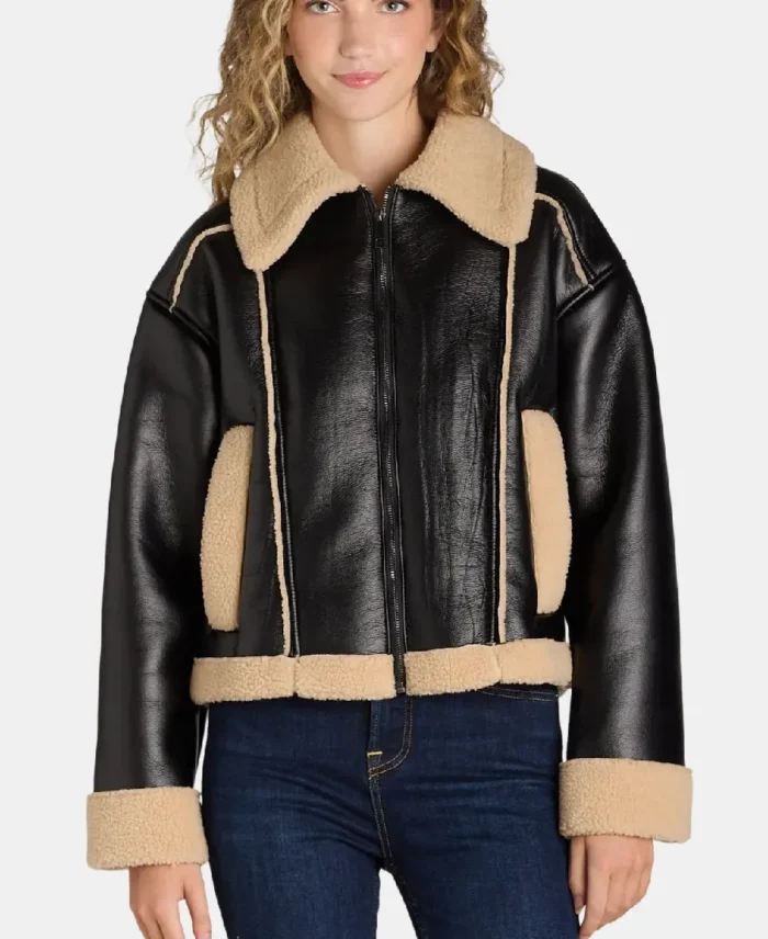 Time and Tru Bonded Faux Shearling Bomber Jacket - Trendy Leather Jackets