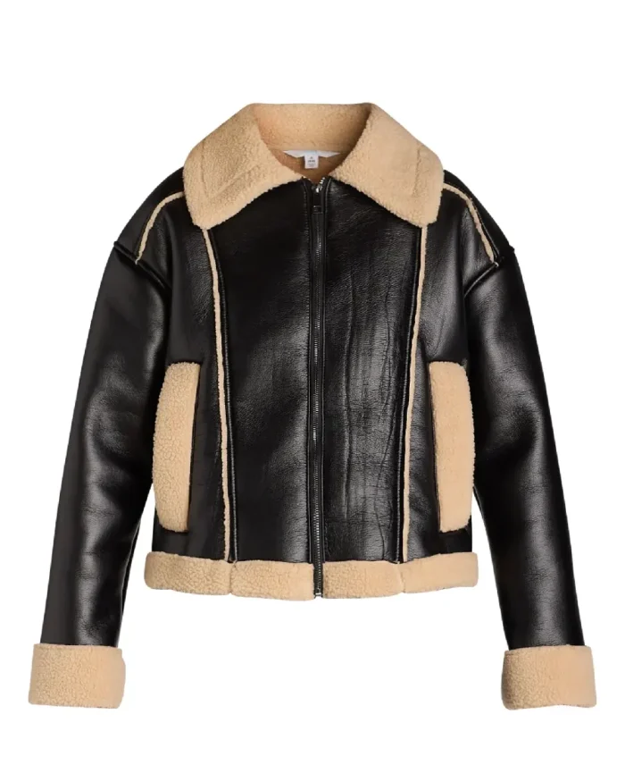 Time and Tru Bonded Faux Shearling Bomber Jacket Front - Trendy Leather Jackets