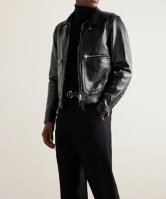 Tom Ford Black Leather Jacket Front - Trendy Leather Jackets