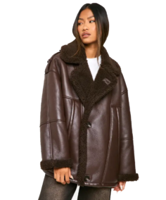 Women Bonded Faux Leather Aviator Jacket