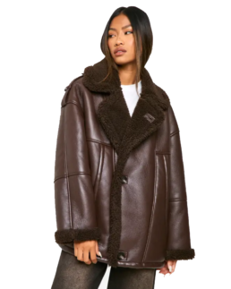 Women Bonded Faux Leather Aviator Jacket
