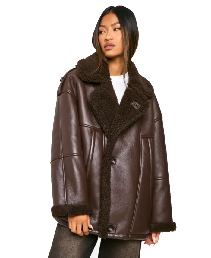 Women Bonded Faux Leather Aviator Jacket