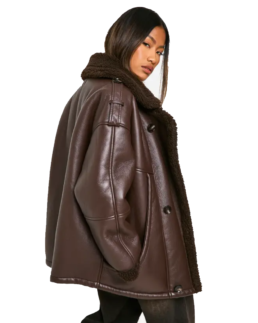 Women Bonded Faux Leather Aviator Jacket Back