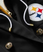 Women's Pittsburgh Steelers Black Blazer Close Up - Trendy Leather Jackets