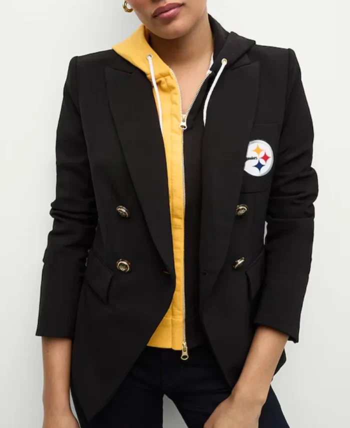 Women's Pittsburgh Steelers Black Blazer Front - Trendy Leather Jackets