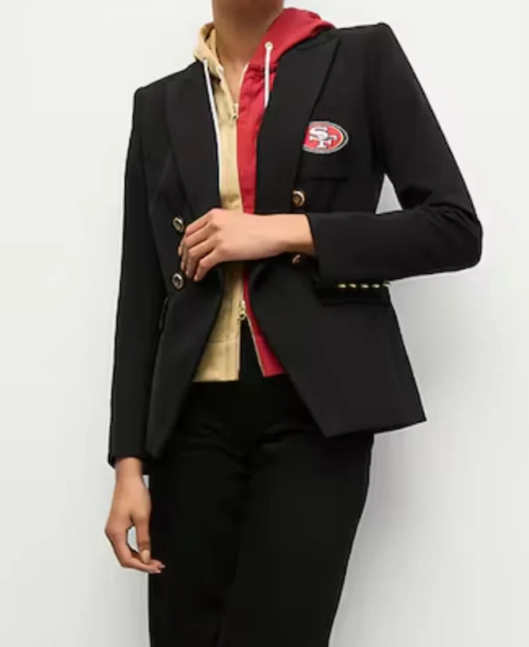 Women's San Francisco 49ers Black Blazer Side View - Trendy Leather Jackets