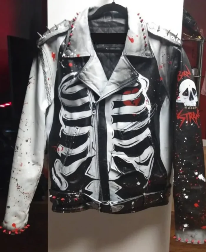 Alone Skull Studded Leather Jacket Front - Trendy Leather Jacket