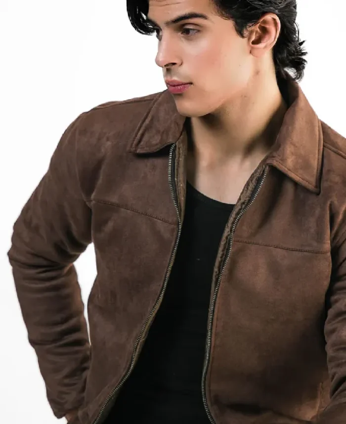 Avant Garde Suede Leather Brown Jacket Closeup - Trendy Leather Jackets