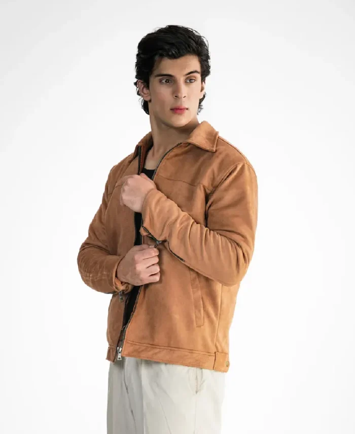 Avant Garde Suede Leather Camel Jacket Side - Trendy Leather Jackets