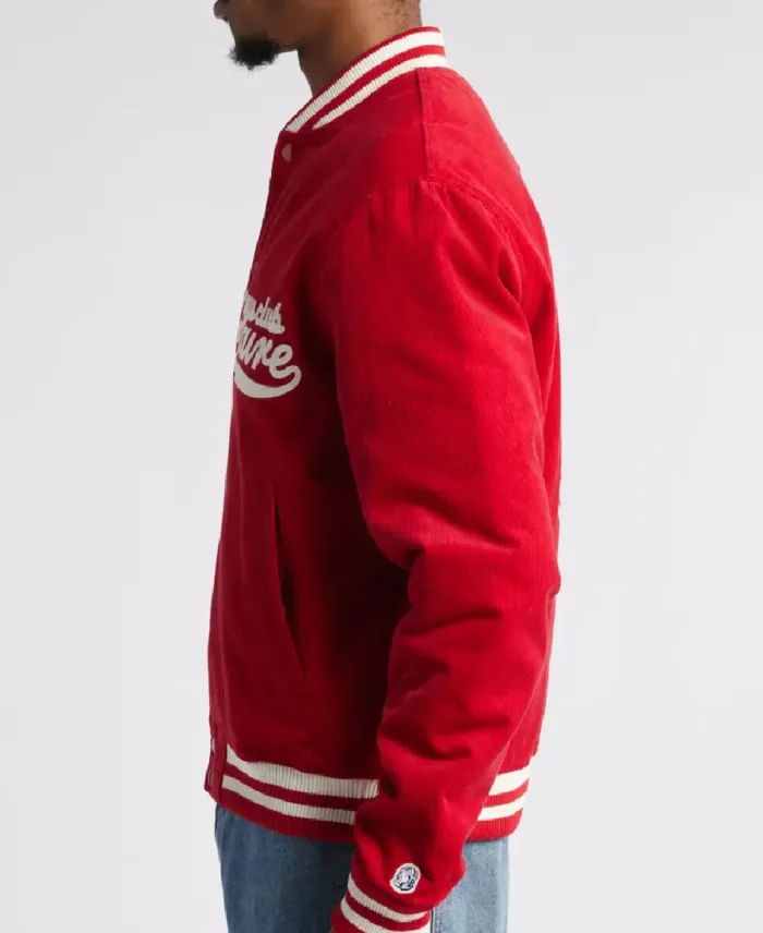 Billionaire Boys Club Space Crew Corduroy Red Bomber Jacket Side - Trendy Leather Jacket