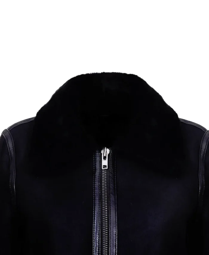 Campinas Black B3 Sheepskin Leather Jacket Close Up - Trendy Leather Jackets