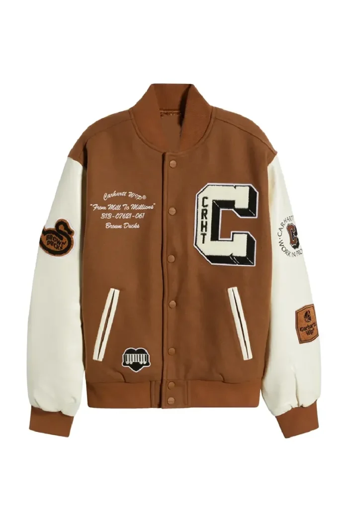 Carhartt Brown Ducks Bomber Brown Jacket Front - Trendy Leather Jacket