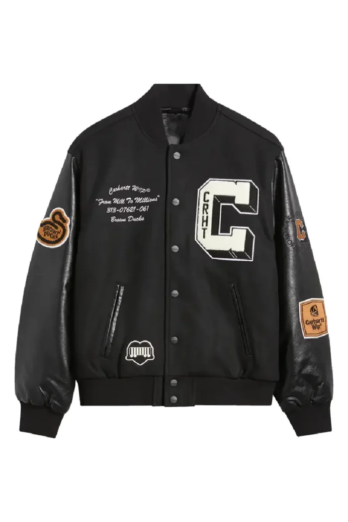 Carhartt Brown Ducks Bomber Jacket Front - Trendy Leather Jacket