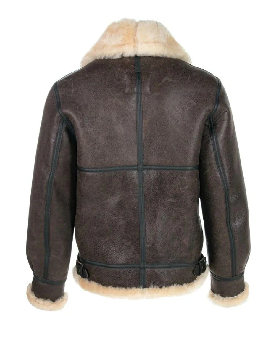 Classic Brown Sheepskin B3 Bomber Shearling Jacket Back