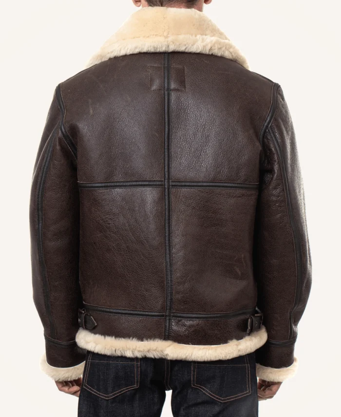 Classic Brown Sheepskin B3 Bomber Shearling Jacket Back - Trendy Leather Jackets