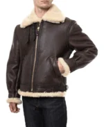 Classic Brown Sheepskin B3 Bomber Shearling Jacket Front View - Trendy Leather Jackets