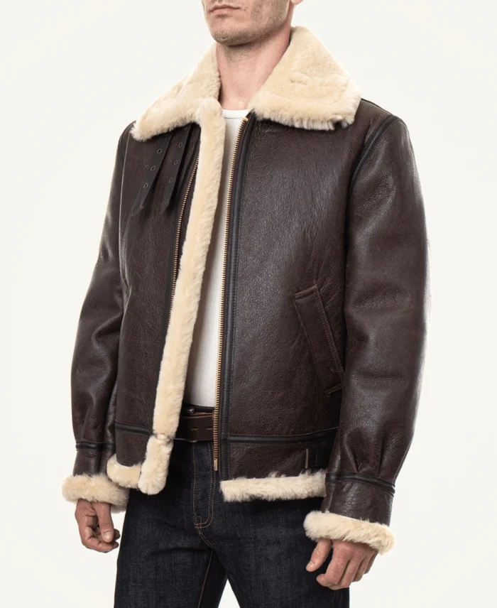 Classic Brown Sheepskin B3 Bomber Shearling Jacket Side - Trendy Leather Jackets