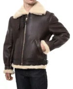 Classic Brown Sheepskin B3 Bomber Shearling Jacket Sleeves