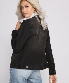 Cozy And Casual Sherpa Denim Jacket Back - Trendy Leather Jackets