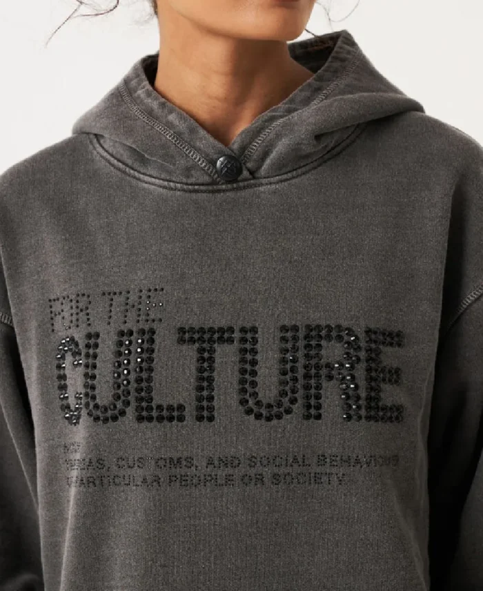 For The Culture Crystal Grey Hoodie Closeup - Trendy Leather Jackets