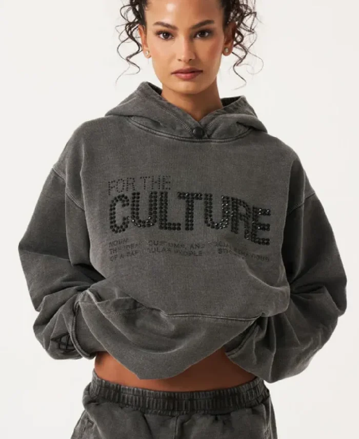 For The Culture Crystal Grey Hoodie Front - Trendy Leather Jackets