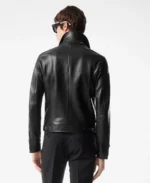 Grain Blouson Contrast Leather Jacket Back - Trendy Leather Jackets