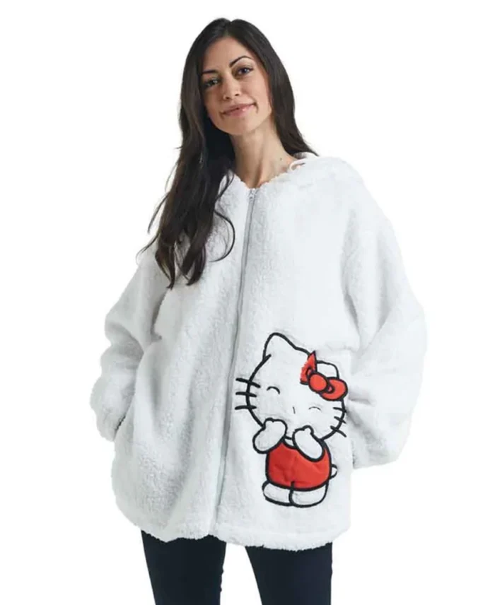 Hello Kitty Cozy Sherpa Zip Lounge Hoodie - Trendy Leather Jacket