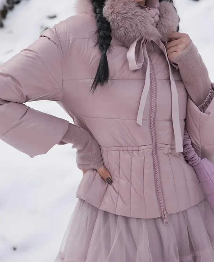 Lace Made Nordic Down Puffer Jacket Pink - Trendy Leather Jacket