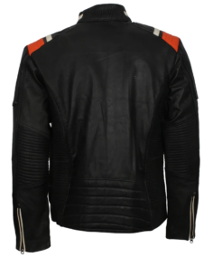 Mens Cafe Racer Striped Black Retro Biker Jacket Back - Trendy Leather Jackets