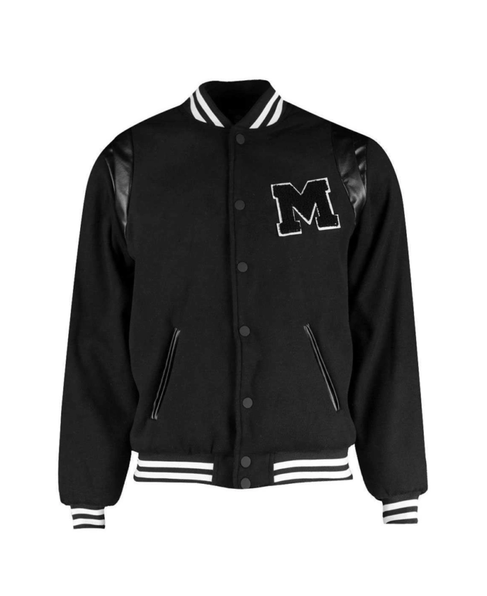 Men's Chest Badge Black Varsity Jacket