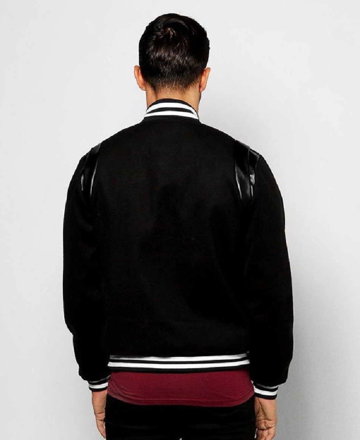 Men's Chest Badge Black Varsity Jacket Back