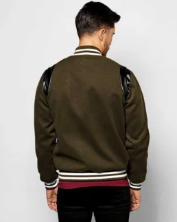 Men's Chest Badge Varsity Jacket Back - Trendy Leather Jackets