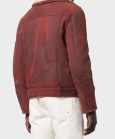 Men’s Shearling Burgundy Leather Jacket Back - Trendy Leather Jackets
