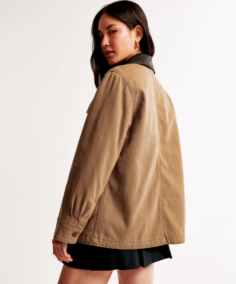 Mid-Length Twill Workwear Jacket Brown Side - Trendy Leather Jackets