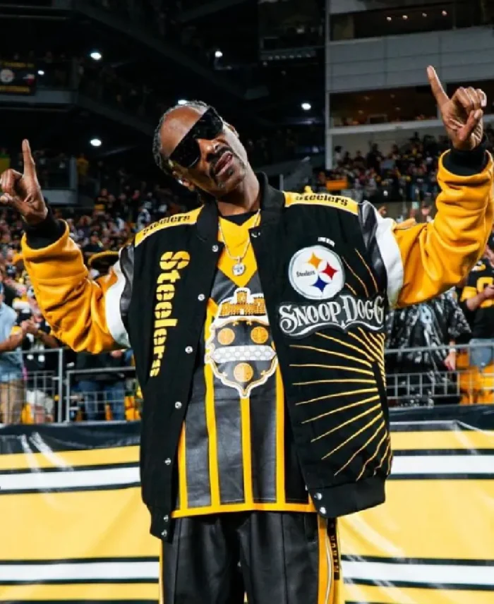 NFL Snoop Dogg Pittsburgh Steelers Varsity Jacket Front - Trendy Leather Jackets