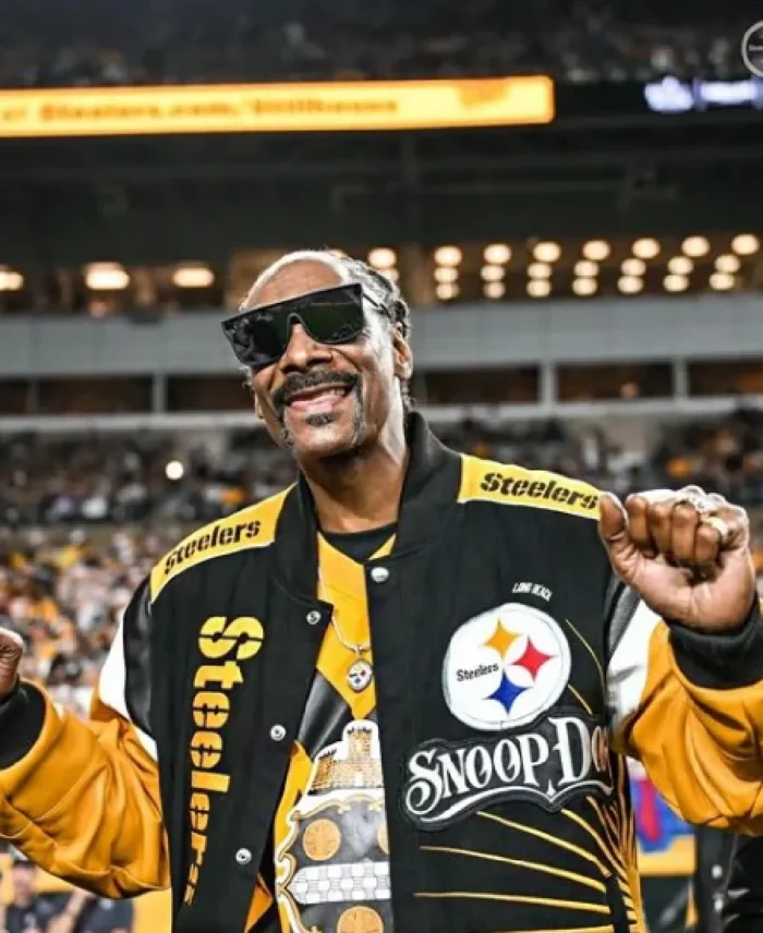 NFL Snoop Dogg Pittsburgh Steelers Varsity Jacket Front View - Trendy Leather Jackets